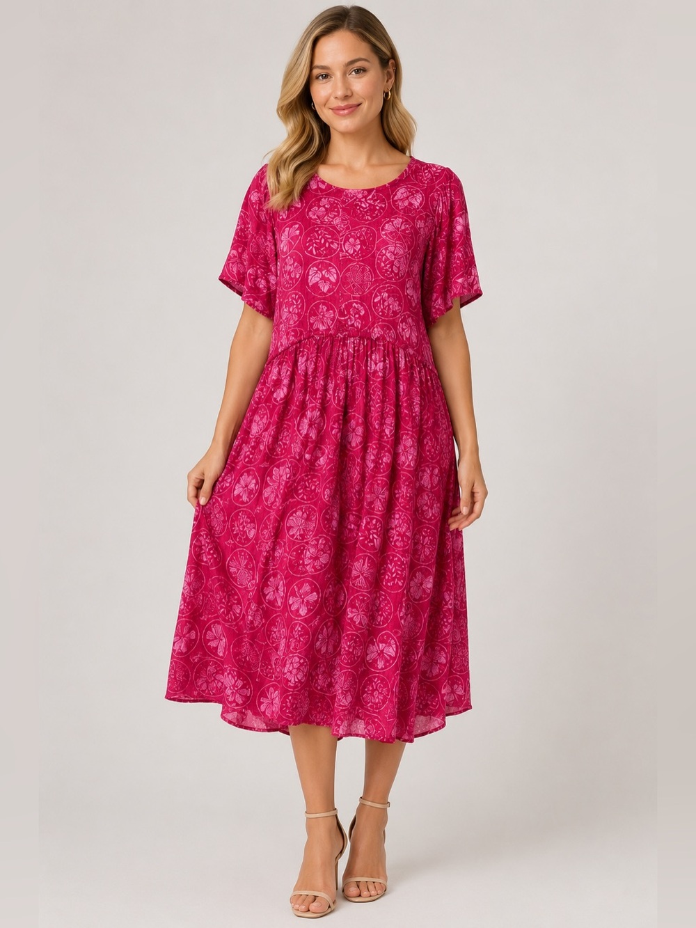 Gundrun Sjoden Organic Cotton Red Floral Printed Midi Dress Large